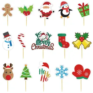 15pcs Paper Christmas Cupcake Toppers Christmas Tree Santa Claus Snowman Hat Socks Cupcake Toppers for Christmas Decoration