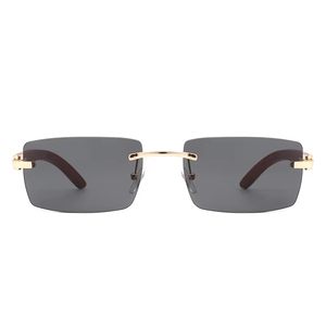 Gafas de Sol 2025 Sin Montura con Patillas de Madera, Lentes Transparentes Cuadradas, Gafas de Sol de Diseño de Lujo para Hombre y Mujer - Product Image 5