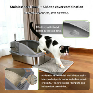 <span class=keywords><strong>Bac</strong></span> à <span class=keywords><strong>litière</strong></span> pour chat en acier inoxydable avec couvercle, côtés hauts, <span class=keywords><strong>fond</strong></span> antiadhésif, comprend un tapis à <span class=keywords><strong>litière</strong></span> et une pelle en métal - Facile à nettoyer, capacité de 65 L - Product Image 4