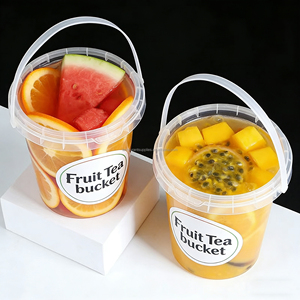 32 oz Custom Logo <b>Plastic</b> Drink Boba <b>Barrel</b> Wholesale Takeaway Disposable Fruits Container Pp Clear Bucket Cups With Lid Handle - Product Image 1