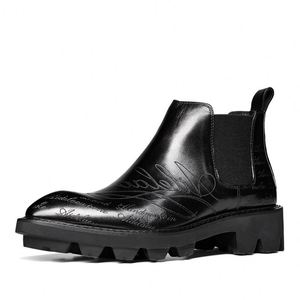 Nouvelles bottes chukka pour hommes en cuir de vachette, bottines à bout pointu, design imprimé au laser, imperméables, tendance - Product Image 2