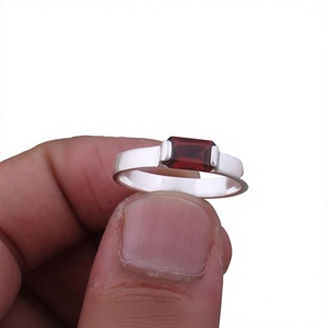 Solid 925 Sterling <b>Silver</b> Fine Women's <b>Ring</b> with 7x9mm <b>Garnet</b> Prong Setting Trending Vermeil Eternity for Wedding Party Wear - Product Image 1