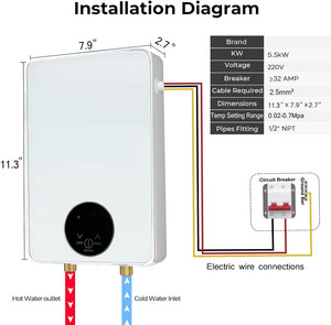 Calentador de agua eléctrico sin tanque de 5.5KW, 240V Undersink Punto de uso, calentador de agua caliente a pedido con pantalla digital-Blanco - Product Image 2