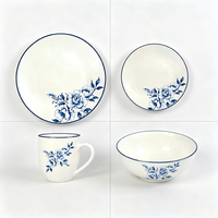 Service de vaisselle floral pour la maison, la cuisine, la salle à manger, le restaurant, assiette, bol, tasse en céramique bleue et blanche, vaisselle en porcelaine, cadeau