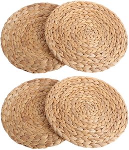 Factory Natural Eco-Friendly Handmade Water Hyacinth Braided Placemats Round Woven Rattan Placemats Set