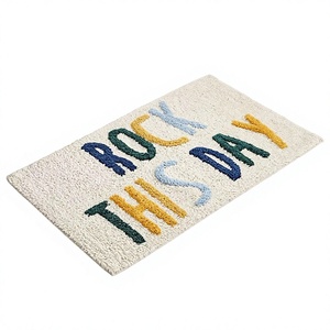 Alfombra de Baño de Algodón Ecológica Personalizada al por Mayor, de Secado Rápido, Diseño Exclusivo, Fabricada a Máquina, Color Blanco Multi ROCK THIS DAY - Product Image 1