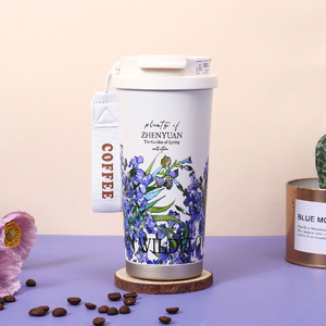 Taza de Café Aislada con Doble Pared y Diseño de Flores, con Pajita, 520 ml, Botella de Agua Térmica de Acero Inoxidable, Portátil, para Viajes, Oficina y Hogar - Product Image 3