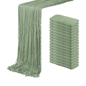 <b>Green</b> Woven Cheesecloth Gauze Modern <b>Table</b> <b>Runner</b> 10Ft 120 Inches Reusable for Wedding Bridal - Product Image 1