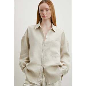 Camisa de Lino para Mujer, Color Piedra, Estilo Minimalista, Blusa con Botones, Uso Diario, Estilo Sencillo - Product Image 1