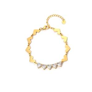 Heart Shape Gold Plated Stainless Steel <b>Bracelet</b> With <b>Crystal</b> Stones For Women Fashion Jewelry - Product Image 1