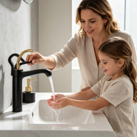 Nouvelle Tendance Robinet de Lavabo Cascade Moderne Gris Anthracite Créatif Minimaliste en Laiton avec Mitigeur Chaud/Froid et Cartouche Céramique