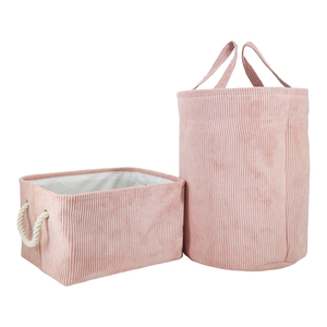 Grande pieghevole in tessuto di velluto a coste organizer cesto per la biancheria con manico in corda - Product Image 3