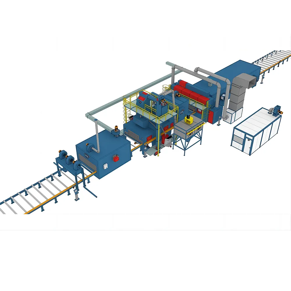 خط معالجة أولية إطلاق الرصاص على هيكل لوح الصلب على شكل شعاع H أوتوماتيكي مع نظام طلاء لتنظيف ورش الألواح