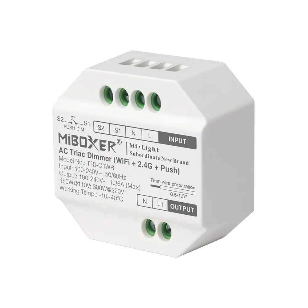 Miboxer dimmer 2023 produk baru penjualan laris TRI-C1WR AC Triac Dimmer (WiFi + 2.4G + Push) untuk penerangan