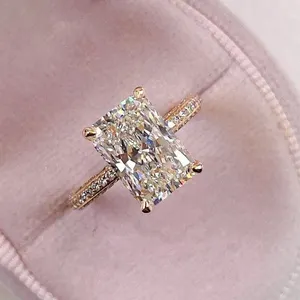 Individueller 4 CT Strahlschneide Moissanit-Ring echter 14K-Rose-Gold Strahlender Verlobungsring für Damen