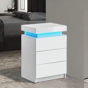Modern Traditional Simple Four-drawer <b>LED</b>-lit Wooden Panel <b>Bedside</b> <b>Table</b> for Bedroom Dining School Use Home Furniture - Product Image 3