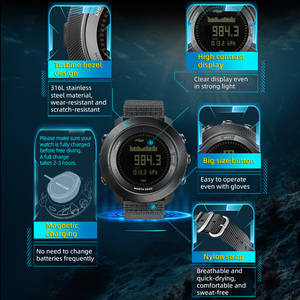 NORTH EDG NEW APACHE-D Montre de plongée numérique pour homme, montres de sport de plein air, altimètre, baromètre, boussole, heure mondiale, étanche 100M - Product Image 6