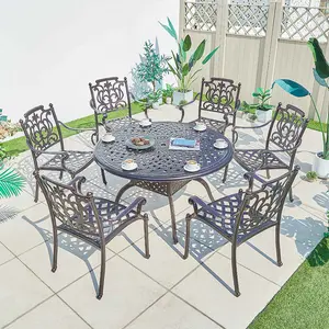 Luxury Aluminum Cast Outdoor Dining Table Furniture Patio Round Table Metal Modern Garden Cast Aluminum Chair White