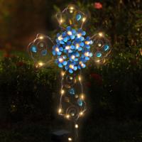 Décoration de jardin en forme de croix en métal avec éclairage LED solaire blanc chaud, alimentée par batterie, résistante à l'eau, angle de faisceau de 360 degrés pour la tombe ou le monument