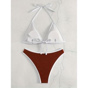 Conjuntos de bikini 2025 al por mayor con cuello en V, diseño retorcido frontal, para mujer madura, sexy, de marca personalizada, con tirantes finos ajustables y control de abdomen. - Product Image 2