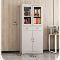 Armoire de rangement moderne en acier avec portes vitrées, tiroirs verrouillables, étagères réglables pour hôpitaux et écoles, conception modulaire durable