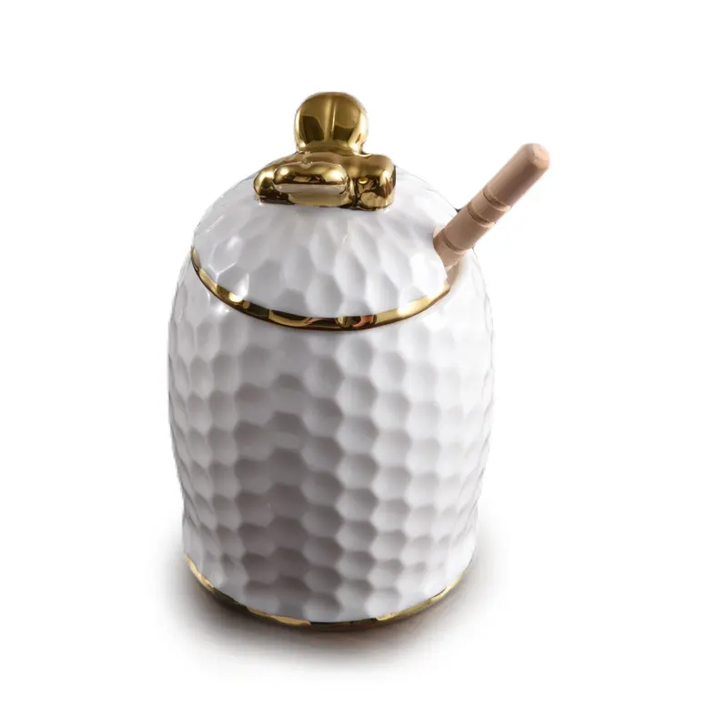 Accessoire de cuisine de luxe blanc et or cadeau de mariage faveur pot de miel en céramique ensemble