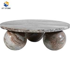 <span class=keywords><strong>Table</strong></span> <span class=keywords><strong>basse</strong></span> vintage en marbre noir, plateau rond en pierre avec pieds pour la décoration rétro de la maison et des restaurants - Product Image 2