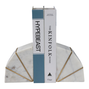 Fermalibri geometrici in marmo con intarsi dorati per decorare la libreria, complemento d'arredo contemporaneo per l'ufficio - Product Image 1