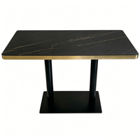 Table et chaises de salle à manger en marbre et alliage d'aluminium avec bord doré, style luxe léger pour restaurant occidental et hôtel