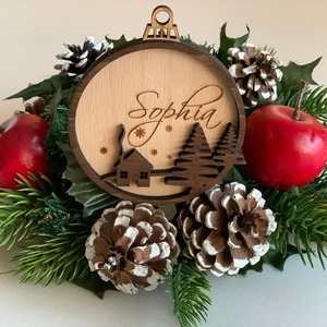Artesanías de Navidad Decoración Madera clásica Árbol de Navidad Elk Colgante de doble capa Nombre personalizado Una pieza personalizado - Product Image 3