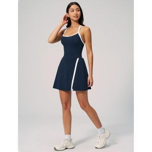 Womens Tennis Golf Dress Built In Bra Racerback Color Block <b>Skirt</b> Athletic Dress With Pockets Quick Dry Spandex Polyester - Product Image 6
