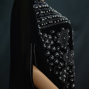 Abaya Papillon en Chiffon Brodé de Perles de Luxe, Robe Longue Musulmane avec Robe Intérieure, Col Rond, Robe Élégante, <span class=keywords><strong>Boubou</strong></span> <span class=keywords><strong>Africain</strong></span> - Product Image 5