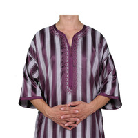 Thobe de prière pour homme, style marocain, à manches courtes, en tissu rayé