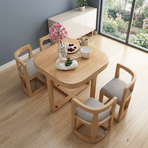 Modern Teak <b>Wood</b> 5-Piece <b>Dining</b> <b>Table</b> and Chair Set Eco-Friendly Minimalist Design for Home & Restaurant Use - Product Image 3