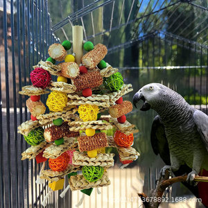 Jouet à mâcher pour oiseaux en rotin en forme <span class=keywords><strong>de</strong></span> cœur <span class=keywords><strong>de</strong></span> maïs en kapok coloré, jouet à mâcher en bois écologique, vente en gros <span class=keywords><strong>de</strong></span> jouets à mâcher en bois pour grands perroquets et cages - Product Image 3