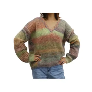 Dernière conception femme plaine Col V surdimensionné personnalisé couleurs dame tricoté pull pull