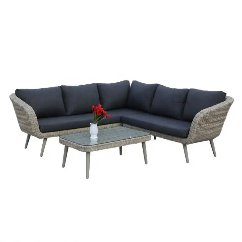 Conjunto de muebles de mimbre modernos en forma de L para exteriores, sofá de exterior, superventas