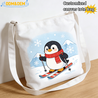 Maßgeschneiderte Canvas-Tragetasche mit niedlichem Pinguin-Print, Umhängetasche, wiederverwendbare Einkaufstasche für Damen und Kinder, für den täglichen Gebrauch auf Reisen