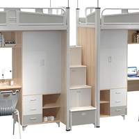 Lit superposé pour étudiants, lit superposé pour dortoir universitaire avec table d'étude, armoire et étagère à livres