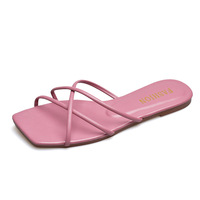Sandales de Plage d'Été Tendance Simples en Cuir PU à Bout Carré, Plates et Élégantes pour Femmes
