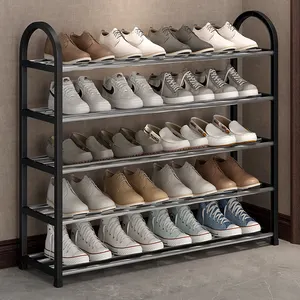 Modern home simple metal 5-tier black shoe storage rack portable shoe organizer stand shoe rack online