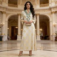 Robe de fête musulmane modeste pour femme, col montant perlé, broderie de luxe, Abaya Jalabiya, longue robe arabe, Caftan marocain