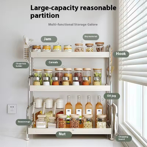 Étagère à épices multifonctionnelle à <span class=keywords><strong>trois</strong></span> niveaux en acier inoxydable classique et durable pour <span class=keywords><strong>le</strong></span> comptoir de cuisine, avec support pour baguettes - Product Image 3