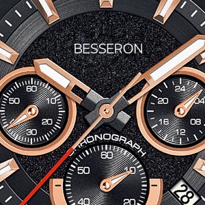 Montre pour homme Besseron personnalisée de haute qualité avec mouvement VK63, noir et or rose, multifonctionnelle, pour cadeau d'affaires - Product Image 6