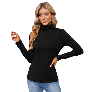 Camisetas de Cuello Alto para Mujer, 100% Algodón, Alta Calidad, Personalizadas, Ajustadas, de Manga Larga, Lisas y Elegantes - Product Image 1
