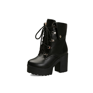 Botines Blancos para Mujer, Parte Superior de PU, con Cordones, Punta Redonda, Tacón Grueso, Plataforma, Aumentan la Altura, Estilo para Todas las Temporadas, Envío Directo - Product Image 4