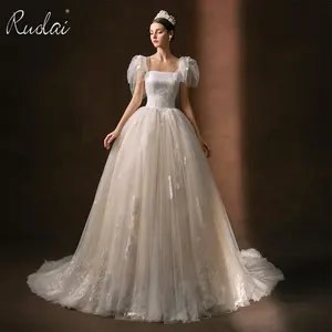 Ruolai ZW00177 New Arrival Sleeveless Tulle Wedding Gown Lace Appliqued Corset Back A-line High Quality Wedding Dress