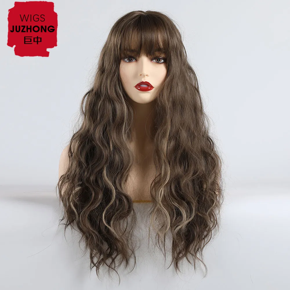 Women's European and American high temperature fiber synthetic wig black brown long wave wig Role Play Costume Party Wig