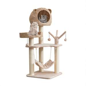 ต้นไม้แมวหลายชั้นพร้อมเปลและคอนโด ที่ข่วนเล็บทำจากไซซอล สำหรับแมวในบ้าน สไตล์คลาสสิก รุ่น D0100HP3DPA - Product Image 1
