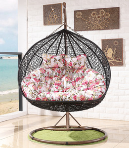 Columpio de patio con soporte, juego de muebles de exterior para niños y adultos, hamaca de jardín, silla colgante de mimbre y ratán con forma de huevo doble. - Product Image 5